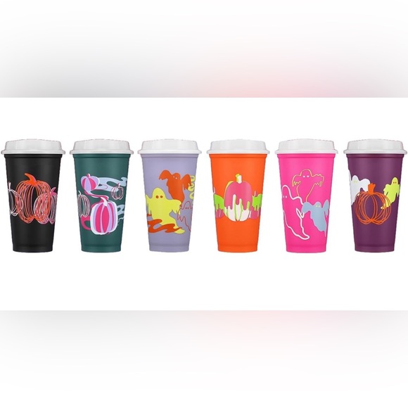 573. Starbucks 2023 Reusable Plastic Hot Cups w/ Lids Glow in the Dark Halloween - Picture 2 of 8